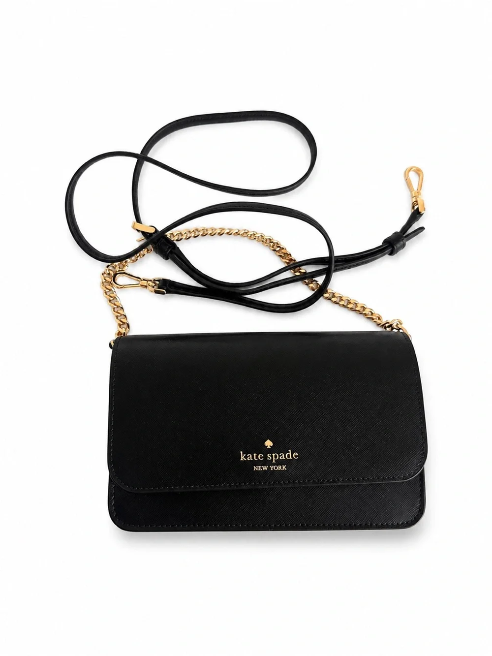kate spade Black Leather Crossbody with Gold Chain